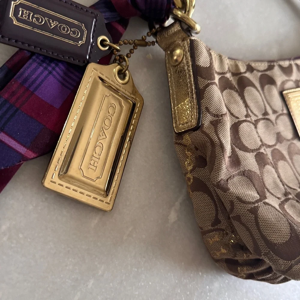 RARE Coach Poppy Tartan Applique Groovy Crossbody Shoulder Bag Brown Monogram - Picture 13 of 16